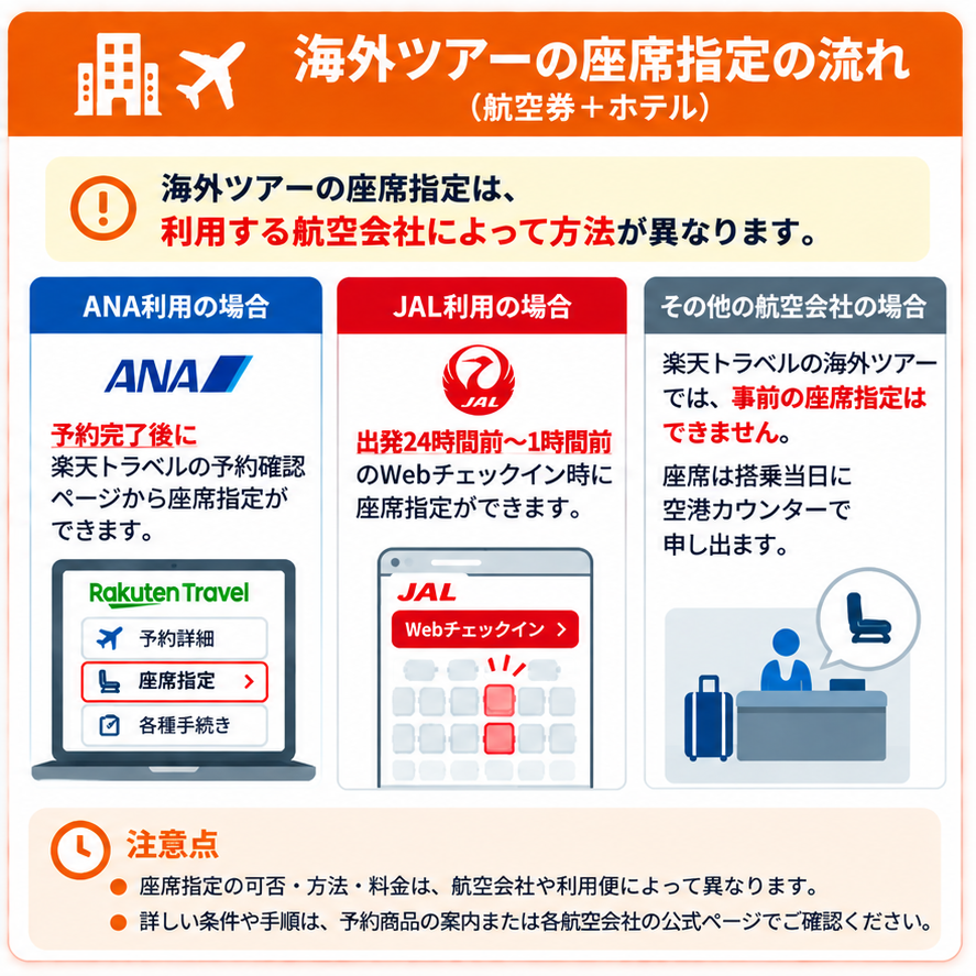 楽天トラベルの海外ツアーの座席指定
