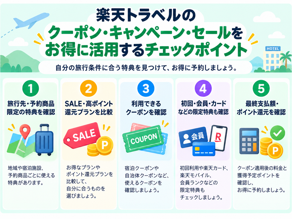楽天トラベルのクーポン・キャンペーン・セールをお得に活用するチェックポイント
